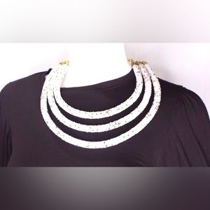 Vintage 3 Strand White Beaded with Gold Clasp Drape Necklace